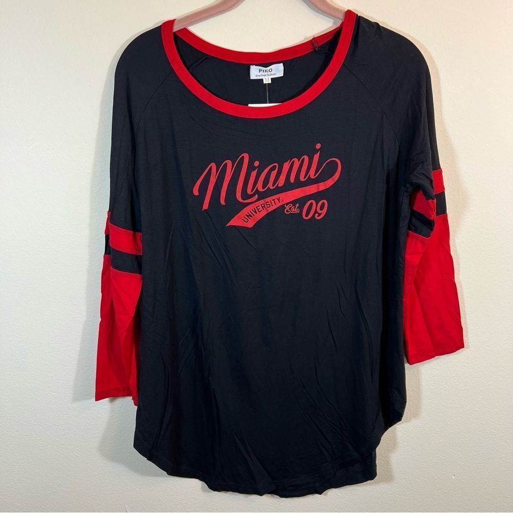 Piko Women’s‎ Black Red University of Miami Bamboo 3/4 Sleeves Top Medium NWT